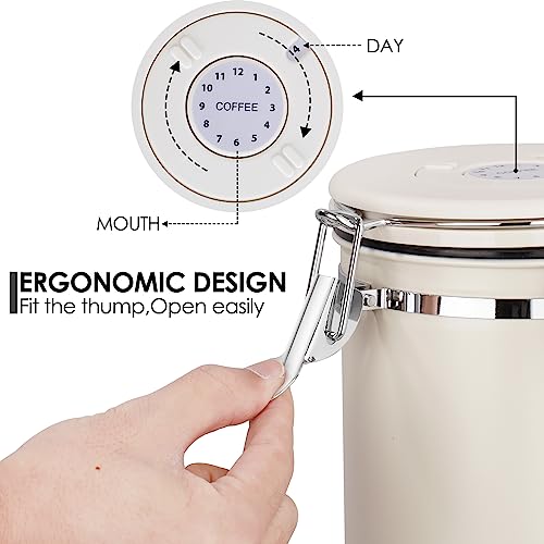 BEZORR 1800ML Airtight Coffee Canister, Stainless Steel Airtight Coffee with Date Tracker, CO2 Valve and Measure Spoon, Canister Kitchen Cereal Storage Jar for Beans/Tea/Sugar/Cereal