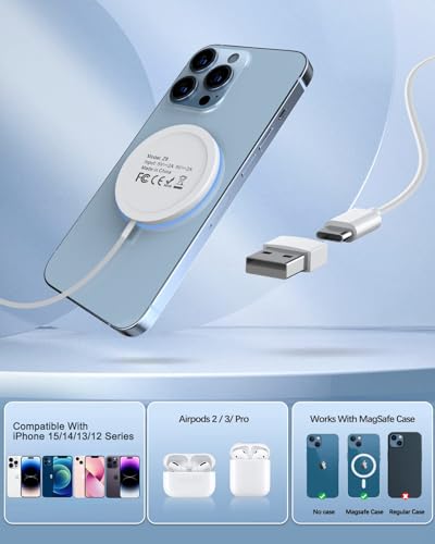 - Magnetic Wireless Charger | Fast | Apple Mag-Safe Charger for iPhone 15 Pro Max/15 Pro/15/15 Plus/14/13/12 Series AirPods 3/2/Pro/Pro 2 -