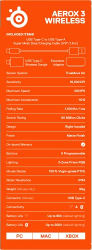 - SteelSeries Aerox 3 Wireless | Holey RGB Gaming Mouse | Ultra-lightweight Water Resistant Design -