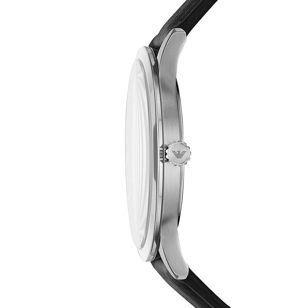 - Emporio Armani Watch for Men | Three Hand Date Movement | 43 mm Silver Stainless Steel Case with a Leather Strap | AR11210 -