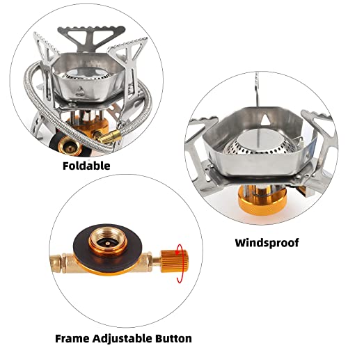 Camping Gas Stove, Portable Windproof Backpacking Burner Cooking Stoves 3500W for BBQ Outdoor Cooking Hiking Fishing Picnic with Piezo Ignition Adapters Converter
