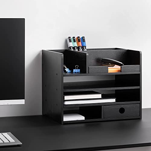 - Navaris Bamboo Desk Organiser | Wooden Desktop Storage Drawers and Compartments -