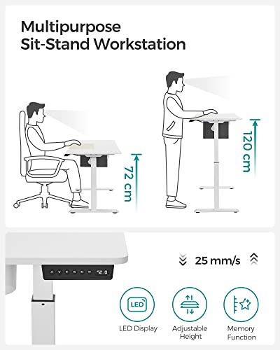 - SONGMICS Electric Standing Desk | Height Adjustable Desk | 60 x 120 x (72-120) cm | White and Beige LSD015W11 -