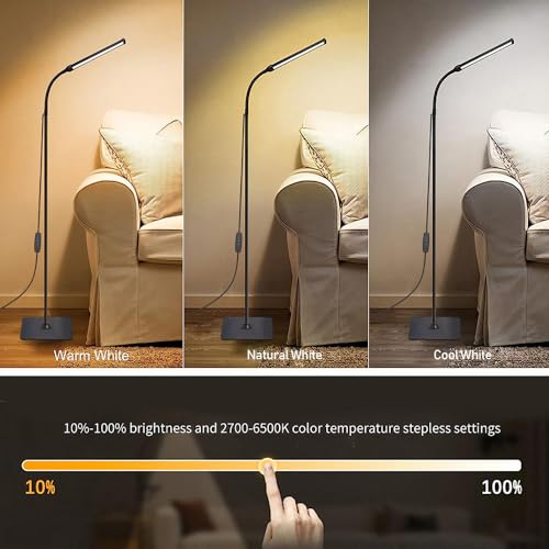 - LED Floor Lamp Bright Floor Light | Dimmable Black Reading Floor Lamp | Adjustable Floorlamp -