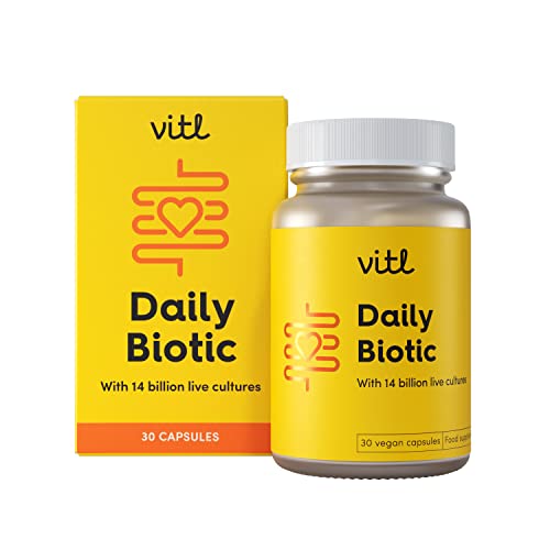 - Vitl Daily Biotic with 9 Probiotic Strains - 30 Vegan Capsules - Probiotic with a Complex Blend of Gut Friendly Bacteria -