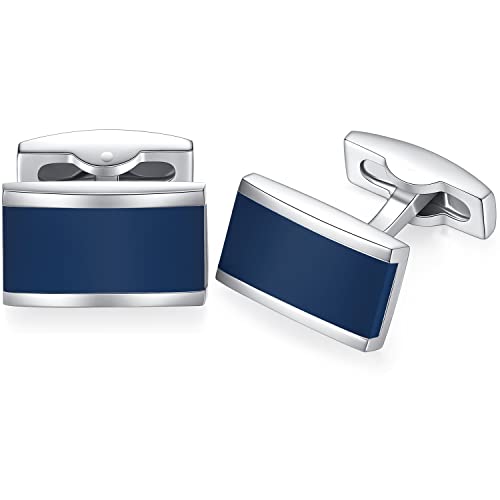 - HONEY BEAR Mens Stainless Steel Rectangle Black Cufflinks -