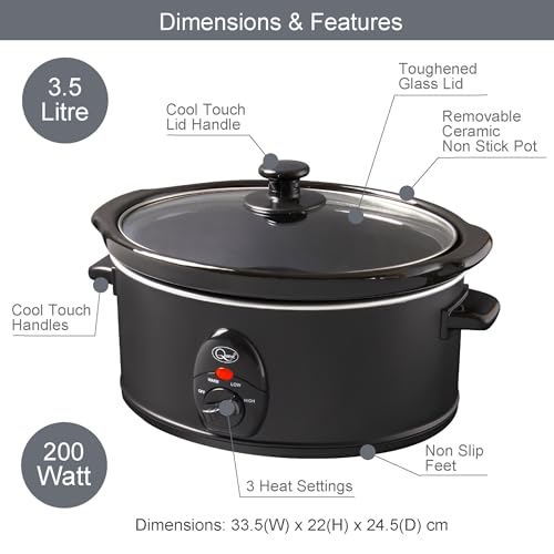- Quest 35279 3.5 Litre Slow Cooker| Compact Stainless Steel | 3 Temperature Settings -