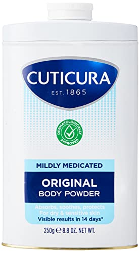 CUTICURA Mildly Medicated Talcum Body Powder 250g, Many Uses Personal Hygiene, Prevent Smudging After Self-Tanning & Facial Makeup