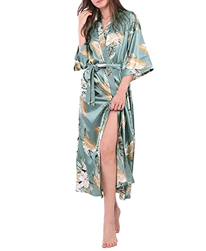 DiaryLook Ladies Kimono Dressing Gowns for Women Long Kimono Robes Satin Long Bridesmaid Robes Floral