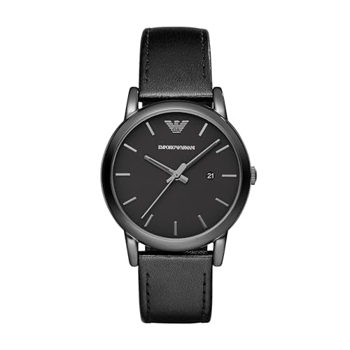 - Emporio Armani Watch for Men | Three Hand Date Movement | 41 mm Black Stainless Steel Case with a Leather Strap | AR1732 -