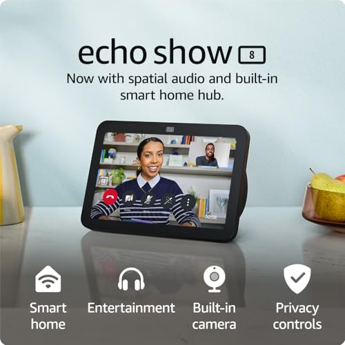 - Echo Show 8 | 3rd generation (2023 release), HD Smart Touchscreen With Spatial Audio -
