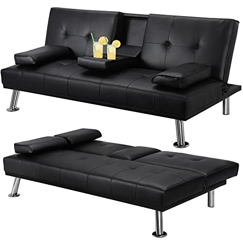 - Yaheetech Click Clack Sofa Bed Faux Leather 3 Seater Sofa Couch For Living Room/Spare Room.