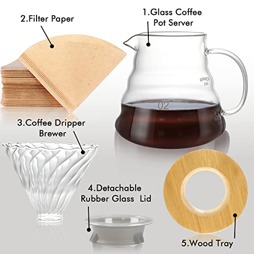 - SuproBarware Pour over Coffee Maker Set | Manual Glass Coffee Filter with Dripper Glass Coffee Filters | 500ML | 40 Paper Filters -