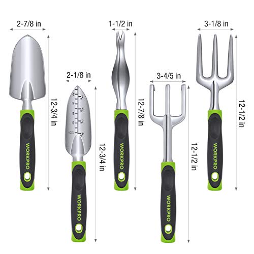 - WORKPRO 5 Pcs Gardening Tools Cast Aluminum Garden Set with Fork, Weeder, Claw, Trower, Soil Shovel for Gardener