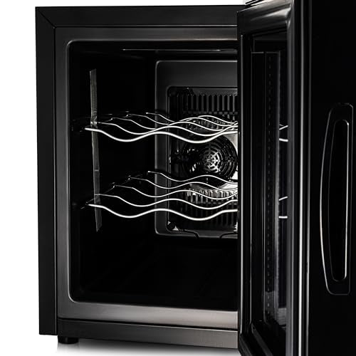 Barcool VINO6 – Table-Top Wine Fridge Black | 5-18°C | Wine Cooler | LED + Digital Display | Glass Door Drinks Cellar | Single-Zone (6 Bottle)