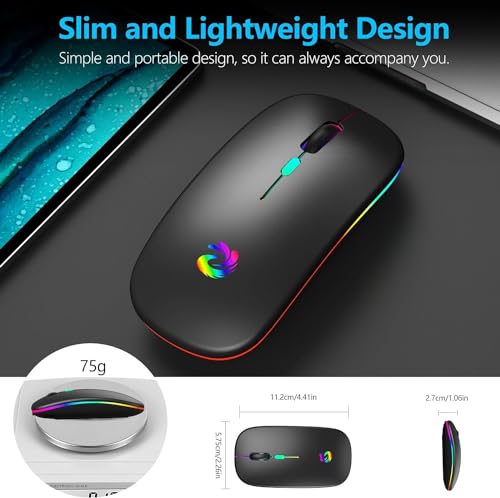 BQSS Wireless Mouse, LED Slim Silent Mice, 2.4G Portable Office Optical Mouse with USB Receiver & Type-C Adapter, 3 Adjustable DPI for Laptop, Computer, PC, Notebook, Desktop (Black)