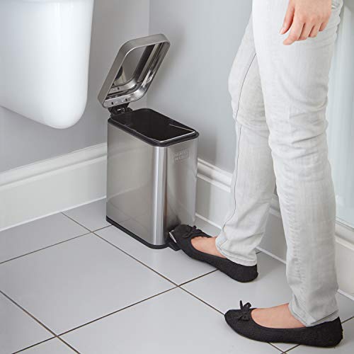 BLACK+DECKER BXBNOOO5E 5L Metallic Grey Pedal Bin with Soft Close Lid, Stainless Steel, 30cm x 14cm x 29cm (Packaging may vary)