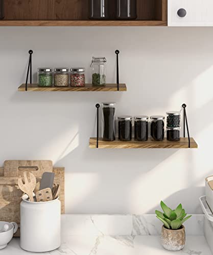 Afuly Rustic Floating Shelves Wooden for Wall Mounted with Metal Brackets Wood Storage Shelf for Bathroom Kitchen Bedroom Living Room Office Decorative Home Accessories, Set of 2