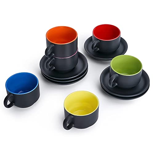 - MIAMIO | 75 ml Espresso Cup Set with Saucers Coffee Mug Set of 6 -