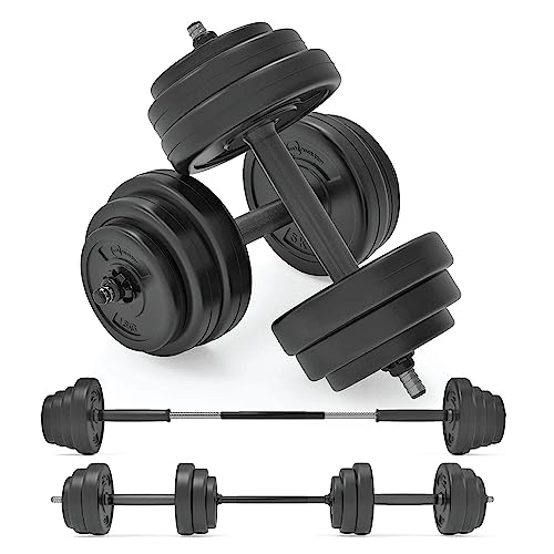 Body Revolution - Adjustable Vinyl Weights 15kg Dumbbells Set - Adjustable Dumbbells with Barbell Set Converter, Fitness and Strength Free Weights, Training Equipment