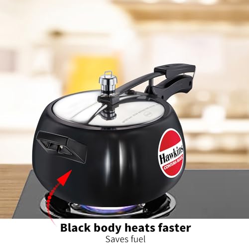 - Hawkins Contura Black 5 Litre Pressure Cooker | Hard Anodized Cooker | Handy Cooker -