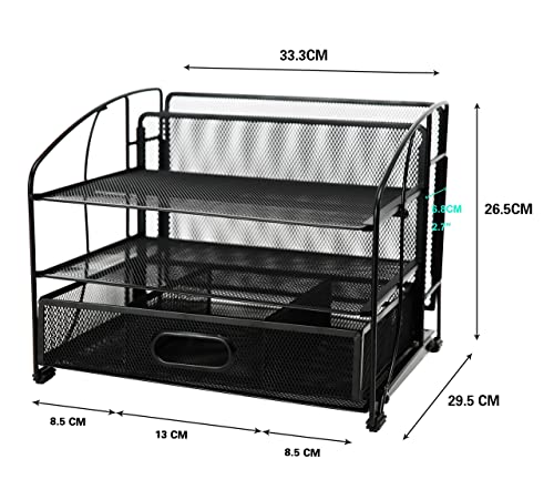 - EXERZ Mesh Desk Organiser Office Supplies | 3 Trays/Desktop File Holder -