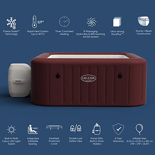 - Lay-Z-Spa Maldives Luxury Hot Tub | 8 HydroJet Pro Massage System | Inflatable Spa | LED Lights | Foot Massager | Freeze Shield Technology | 5-7 Person -