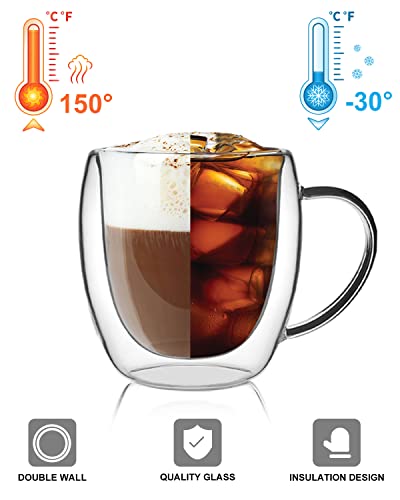 - LIBWYS 4 Pack Double Walled Glass Coffee Mugs with 4 Spoons | 250ml Cappuccino Latte Tea Cups with Handle -