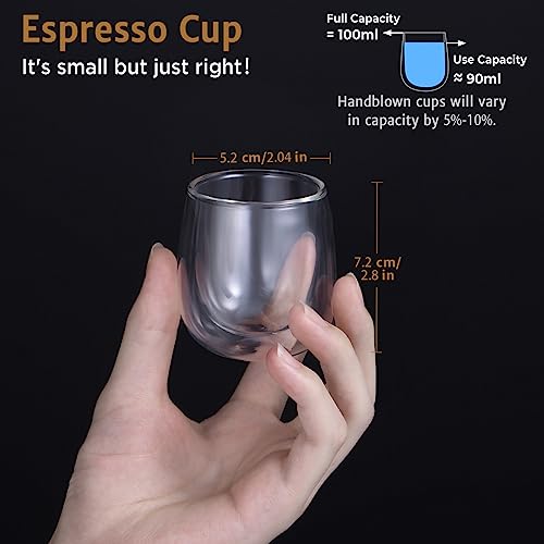 - Glastal Double Walled Espresso Coffee Glass | Glasses for Tea Dessert 100ml (4oz) Set of 2 -