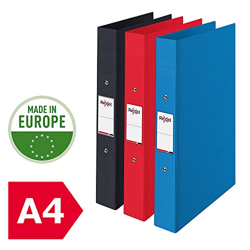 - Rexel Choices | A4 Ring Binder | 25 mm Spine | 190 Sheet Capacity | Document Organisation, (Black, Red, Blue) | Assorted | Pack of 3 -