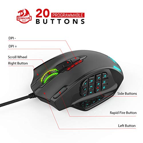- Redragon M908 Impact RGB LED MMO Mouse | Side Buttons | Optical Wired Gaming Mouse -