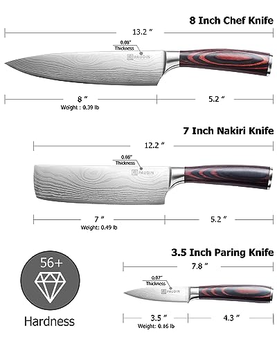 - PAUDIN Chef Knife Set of 3 | Sharp Knife Set |  High Carbon Stainless Steel Japanese Knife Set -