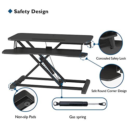 BONTEC Standing 32inch/800mm Desk Converter, Height Adjustable Dual Tiered Computer Workstation, Ergonomic Sit Standing Converter with Platform for PC Computer Screen, Keyboard, Laptop up to 15kg