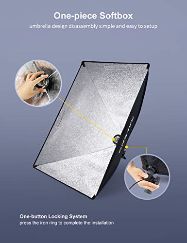 - RALENO® Softbox Lighting Kit | 2×20’’×20’’ Photography Studio Lighting with 50W 5500K LED Bulbs -