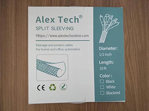 Alex Tech 10ft - 1/2 inch Cord Protector Wire Loom Tubing Cable Sleeve Split Sleeving for USB Power Cord Audio Video Cable – Protect Cat from Chewing Cords - Black