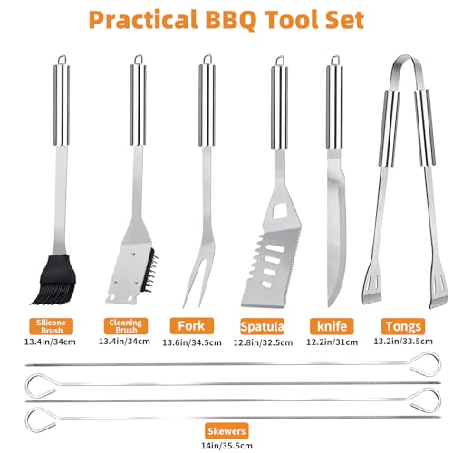 11Pcs BBQ Accessories, Professional Stainless Steel BBQ Grill Tool Set, Portable Barbecue Utensil Set with Case, Birthday BBQ Gift for Men Backyard Outdoor Camping Barbecue Cooking Picnics