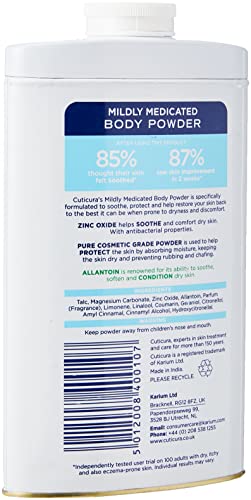 CUTICURA Mildly Medicated Talcum Body Powder 250g, Many Uses Personal Hygiene, Prevent Smudging After Self-Tanning & Facial Makeup