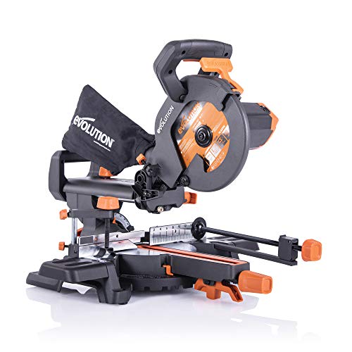 - Evolution Power Tools R210SMS+ Sliding Mitre Saw With Multi-Material Cutting | 45° Bevel | 50° Mitre | 230mm Slide | 1500 W | 230 V -
