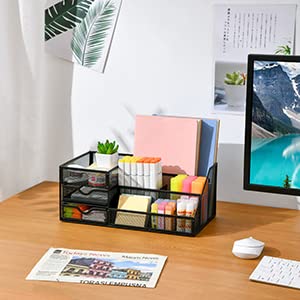 - Marbrasse Mesh Desk Organizer with Drawers | Multifunctional Desk Organizers and Accessories with 6 compartments -