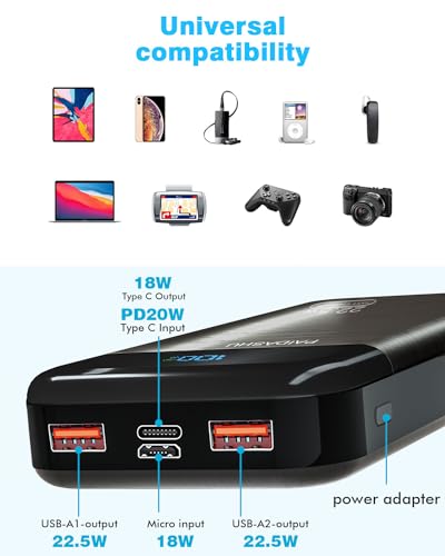 - Power Bank 27,000mAh | PD3.0 QC4.0 22.5W | Fast Charging PD20W USB C PowerBank -