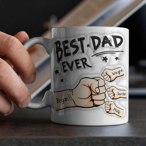 - VEELU Personalised Dad Mug with Kids Names, Custom Father's Day -