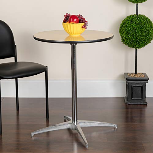- Flash Furniture Round Wood Cocktail Table | 30'' and 42'' Columns | Birchwood Chrome Steel | Schwarz -