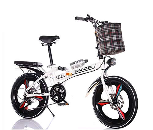 20in Folding Bikes for Adult,6-Speed Drivetrain,Light Weight Aluminum Frame Foldable Compact Bicycle Double shock absorption front and rear,stable riding,Anti-Skid and Wear-Resistant Tire/White