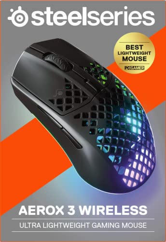 - SteelSeries Aerox 3 Wireless | Holey RGB Gaming Mouse | Ultra-lightweight Water Resistant Design -