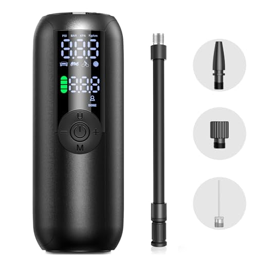 Bievin LP1 Electric Bike Pump Bicycle Pump Mini Tyre Inflator For Bikes, Motorcycle and Car, 150PSI Auto Shut-Off with Presta, Schrader Valve and Dunlop Valve