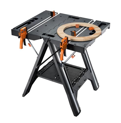 - Worx Pegasus WX051 Versatile Multi Function Folding Work Table & Sawhorse with Quick Clamps and Holding Pegs