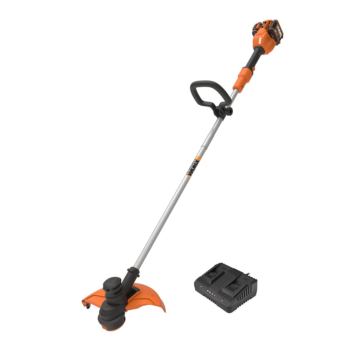 - Worx WG183E 40V Cordless Line Trimmer with Two Batteries and Charger.