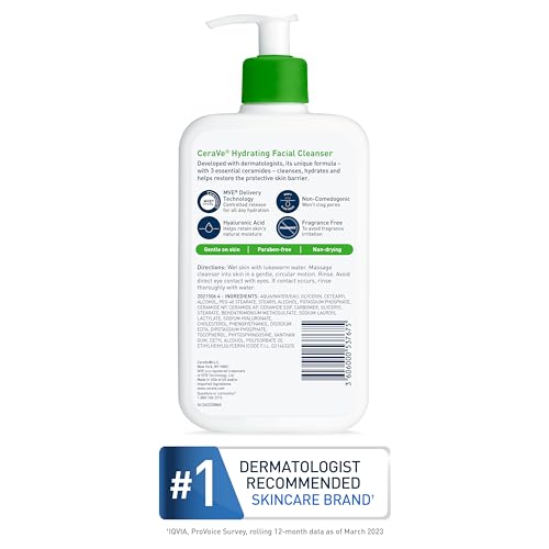 CeraVe Hydrating Facial Cleanser 16 oz for Daily Face Washing, Dry to Normal Skin