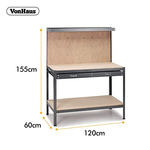 - VonHaus Garage Work Bench with Pegboard - Metal and Wooden Workbenches - Suitable for Most Garage Equipment - Garage Workbench Containing - Storage Drawer