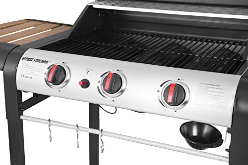- George Foreman 3 Burner Gas BBQ | Automatic Ignition & Integrated Thermometer -